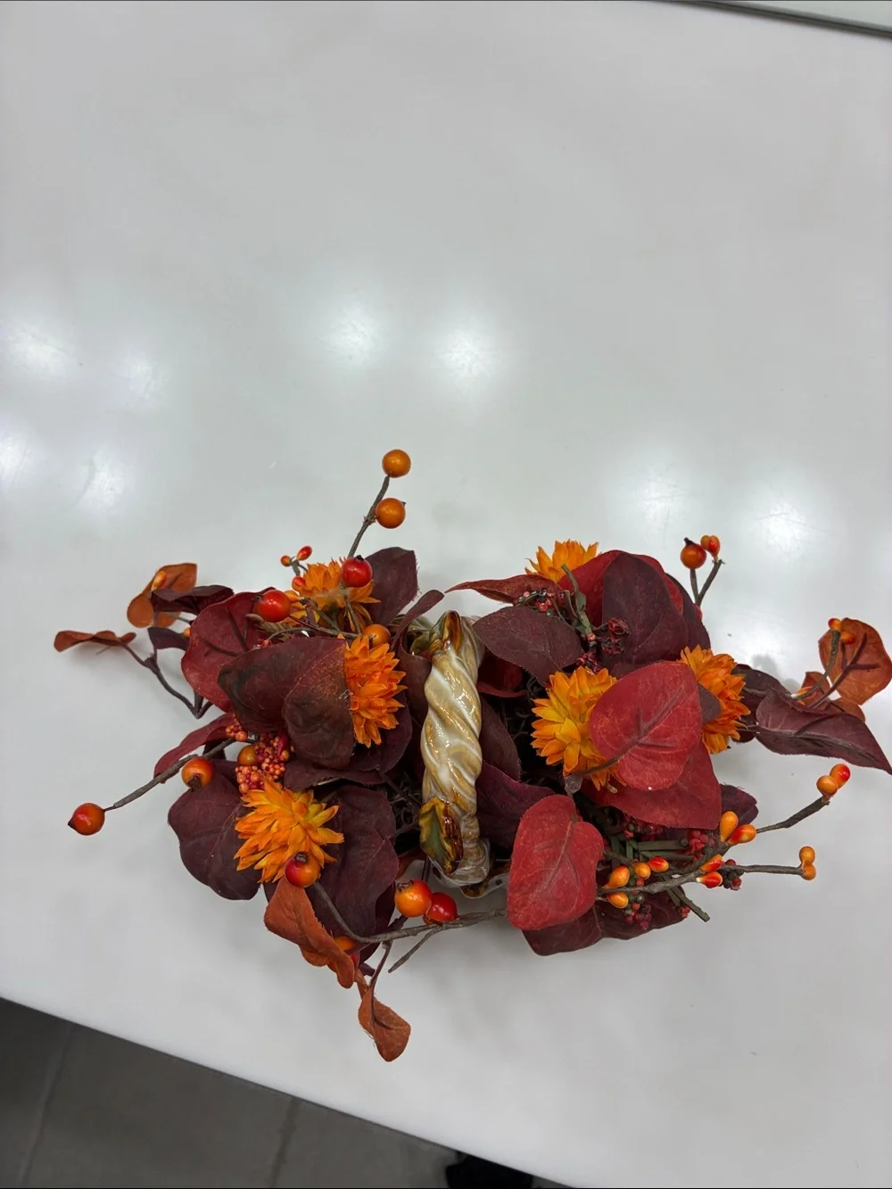 Fall Pumpkin Floral Centerpiece - Orange & Burgundy